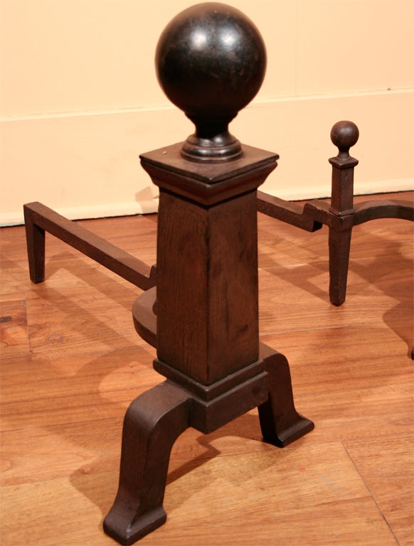 Pair American Cast Iron 'Cannonball' Andirons, Circa 1900 1