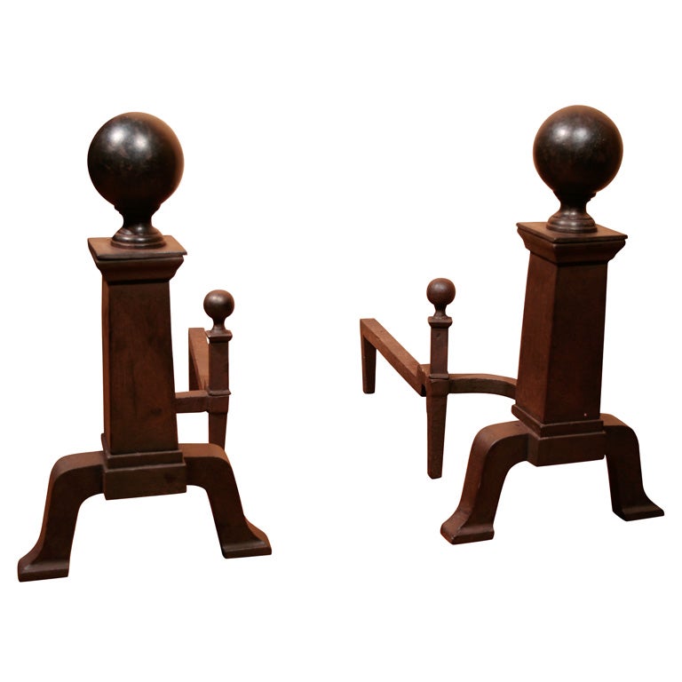 Pair American Cast Iron 'Cannonball' Andirons, Circa 1900