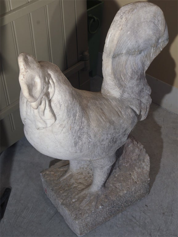 Carrara marble rooster from Tuscany, dated to the late 18th century. Large scale and hand-chiseled.