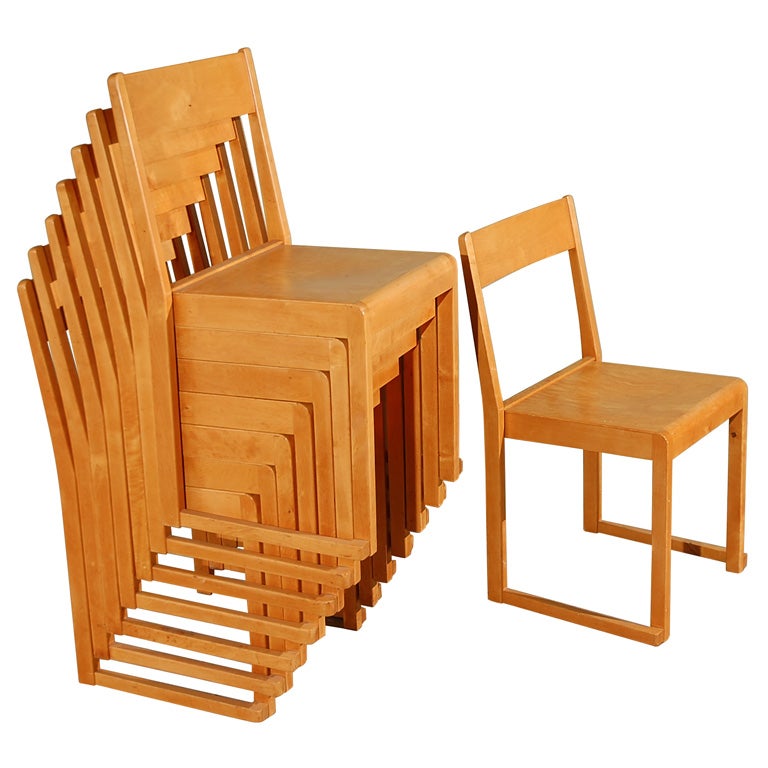 Set Of Eight Stacking Chairs Designed By Alvar Aalto at 1stDibs