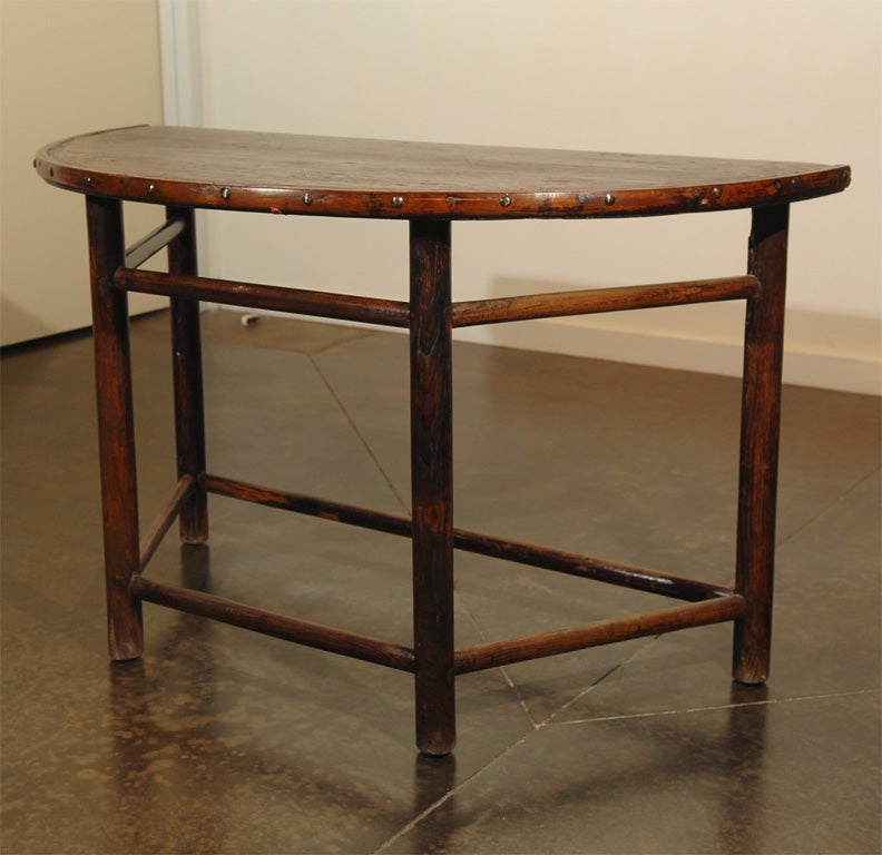 Antique Elm Provencial Demi-Lune Table.