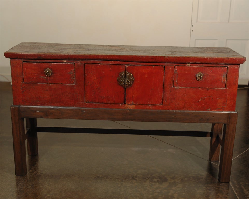 Antique altar table in original deep red paint patina
