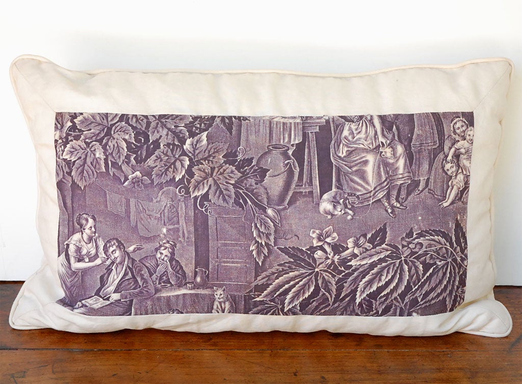French Set of 3 vintage  pillows toile de Jouy For Sale