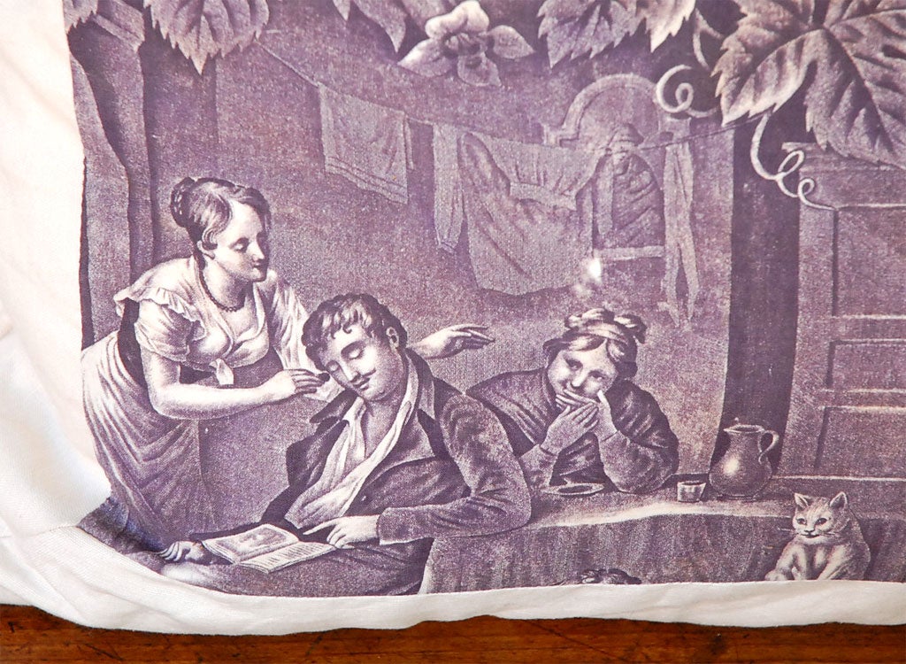 19th Century Set of 3 vintage  pillows toile de Jouy For Sale
