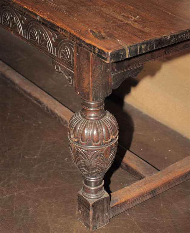 English Oak Elizabethan Style Dining Table For Sale