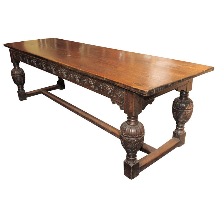 Oak Elizabethan Style Dining Table For Sale