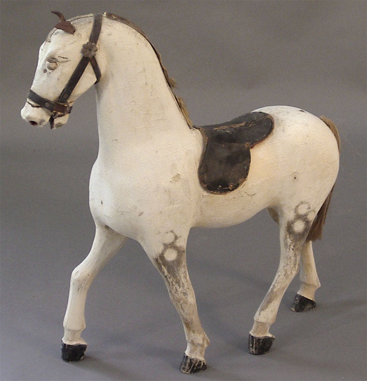 Folk Art Carved Horse with Sisal Tail