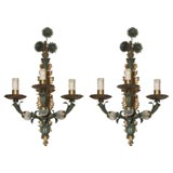 8037   A PAIR OF TOLE AND GLASS SCONCES