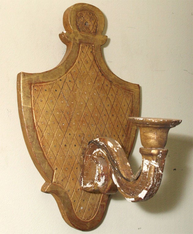 Pair carved gilt wood shield back sconces