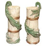 Antique Pair of 19thc carved, painted and gilded Italian columns center drilled for lamp