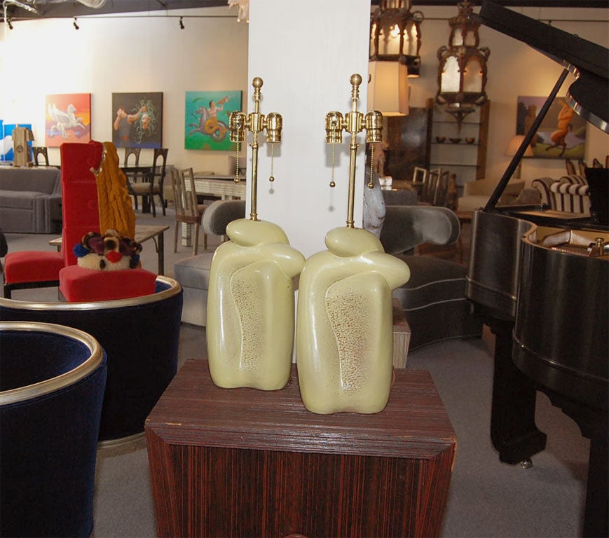 UNUSUAL PAIR OF CUBIST CERAMIC LAMPS