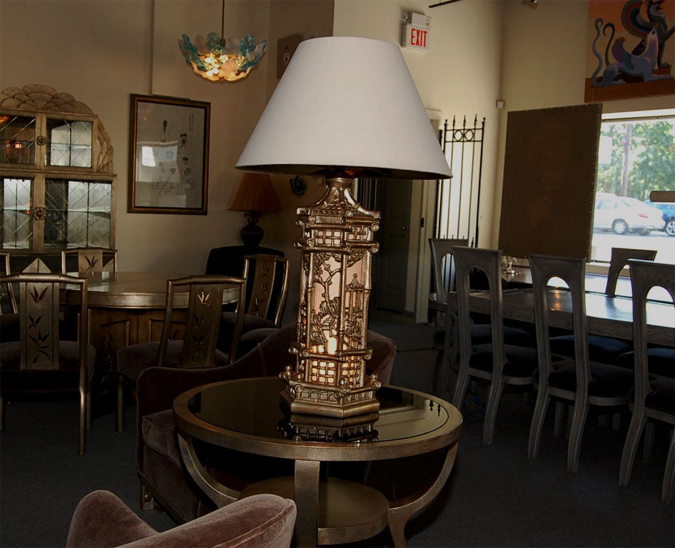 PAIR OF GLAZED  LEAF CARVED  PAGODA LAMPS