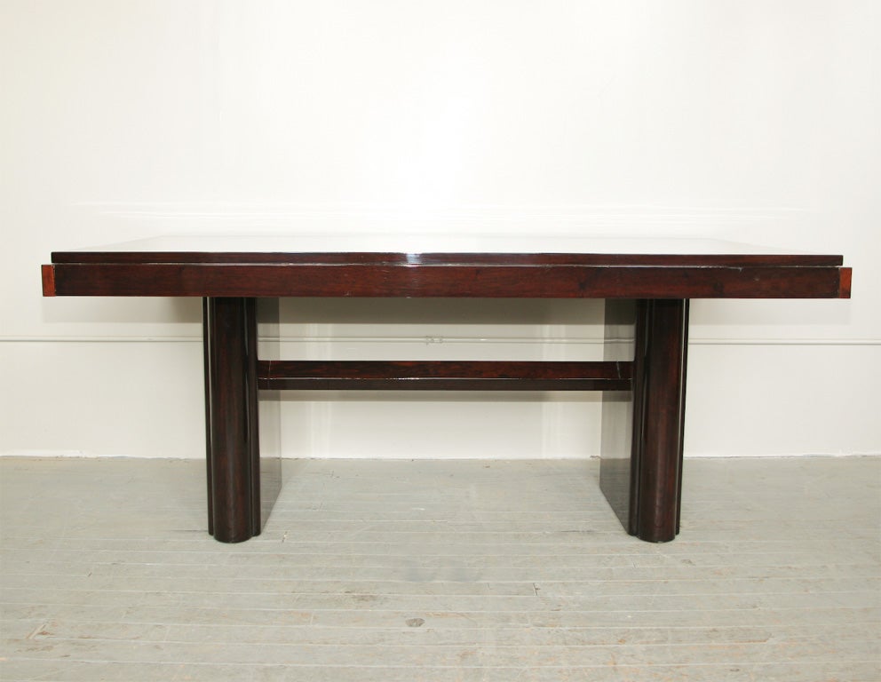 Art Deco dining table. Rio Palissandre. Includes two extensions 18" each.