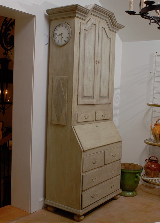 Tall Swedish Secretaire with clock