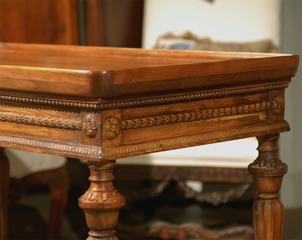 Swedish Carved Side Table with Stretcher and Tray Top, circa 1890 1