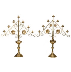 Pair of Irish Victorian Brass Candelabras