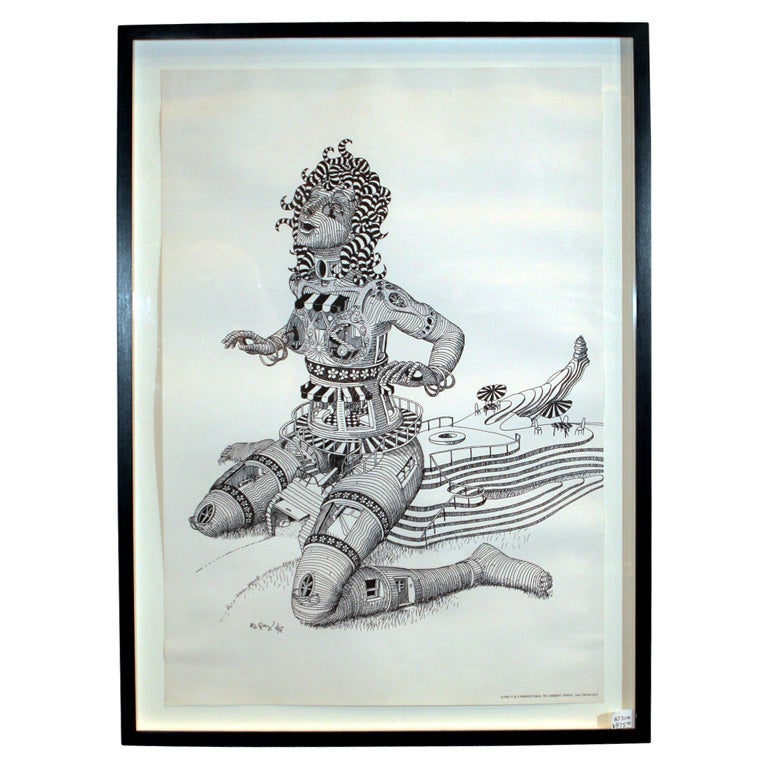 Framed Psychedelic 1960
s Print of Woman-shaped Building For Sale