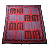 Retro Uzbek Hand-embroidered Suzani, Red with Black and Blue