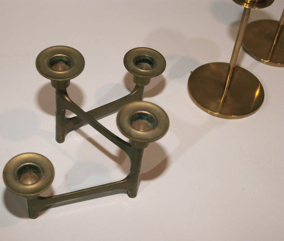 Mid-20th Century Jointed Brass Candelabras