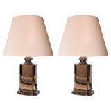 Pair of  Architectural Nickel-plated  BrassTable Lamps