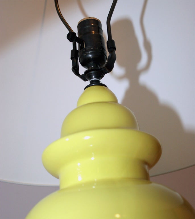 American Pair of Yellow Ceramic Ginger Jar Lamps