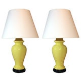 Pair of Yellow Ceramic Ginger Jar Lamps