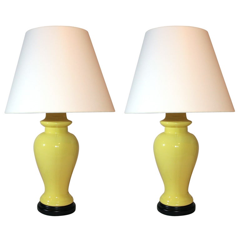 Pair of Yellow Ceramic Ginger Jar Lamps