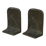 Vintage Set of Bronze Bookends with Sport Fishing Theme