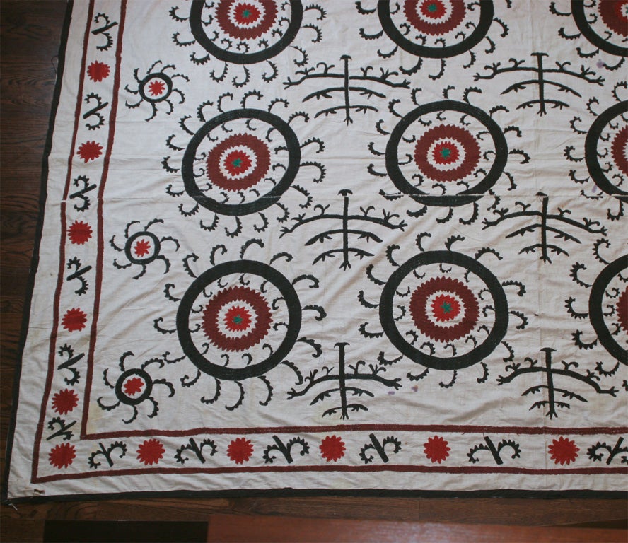 Hand-embroidered Suzani with Bush Pattern