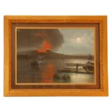 19th Century Italian Gouache of Vesuvius at Night