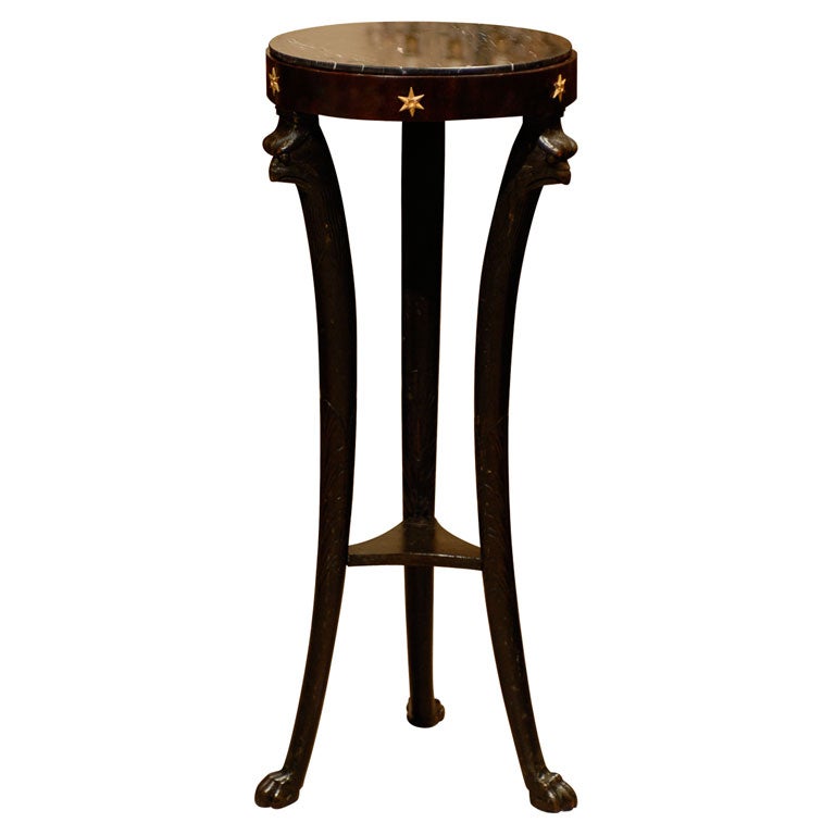 19th Century Ebonized Pedestal with Eagles & Marble Top