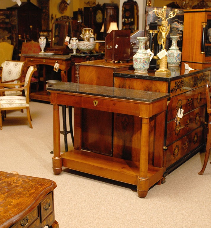 Narrow Empire Period Console in Fruitwood with Marble Top