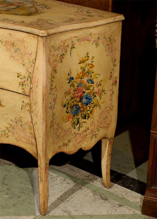 Rococo 18th Century Italian Painted Bombe Commode ca. 1770 For Sale