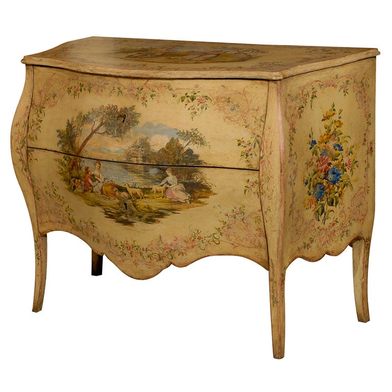 Commode italienne peinte bombée du 18ème siècle, vers 1770