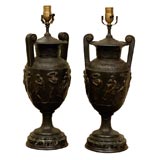 Pair French 19th Century Metal Urn Table Lamps Pair French 19th Century Metal Urn Table Lamps
