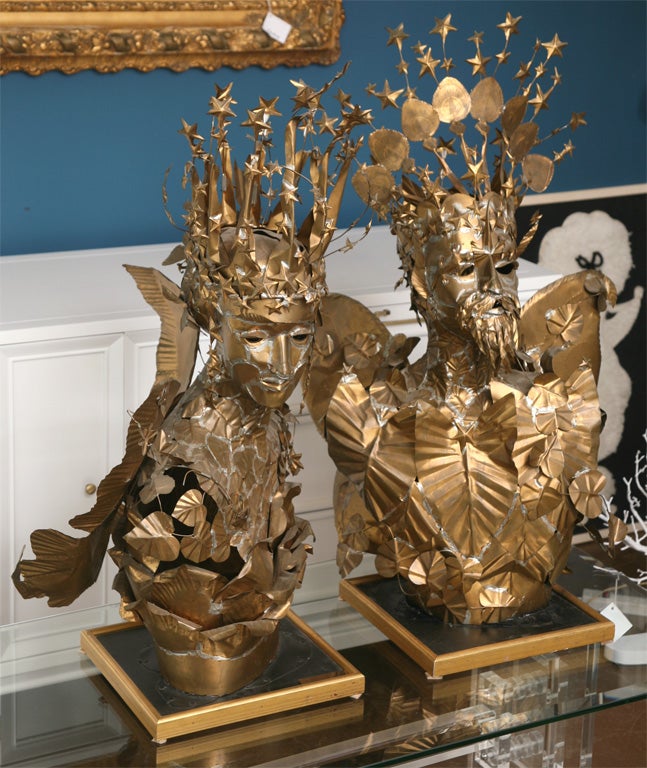 Most unusual and whimsical sculptures in brass by New York/Palm Beach artist Lee Menichetti, depicting Oberon and Tatiana from Shakespeares 