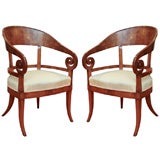 Antique A Pair of Biedermeier Oyster Veneer Barrel Back Armchairs
