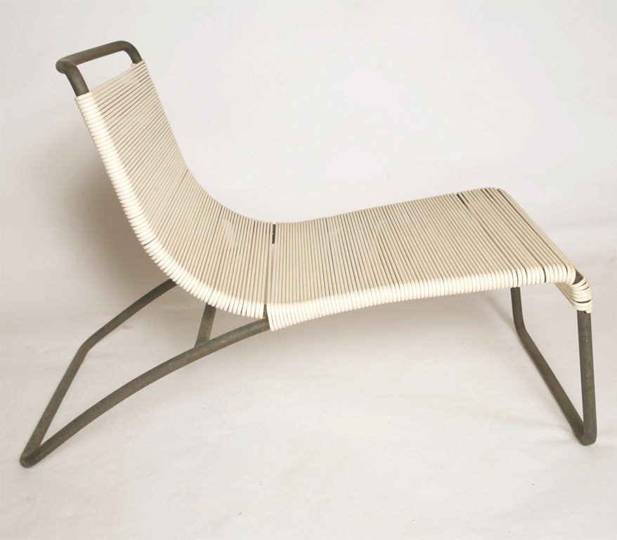 Pair of Hedrick Van Keppel & Taylor Green low Lounge Chairs.<br />
Plastic cord and enameled metal.<br />
$1800  for the pair of chairs
