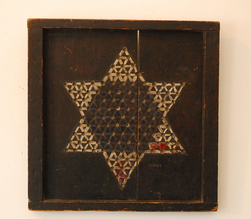 GREAT LATE 19THC CHINESE CHECKERS GAME BOARD WITH DOUBLE PICTURE FRAME MOLDING  GREAT ORIGINAL PATINA AND CONDITION