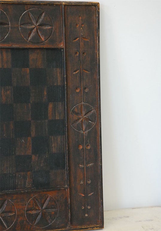 American 19THC  HAND CARVED  AND PAINTED  GAMEBOARD
