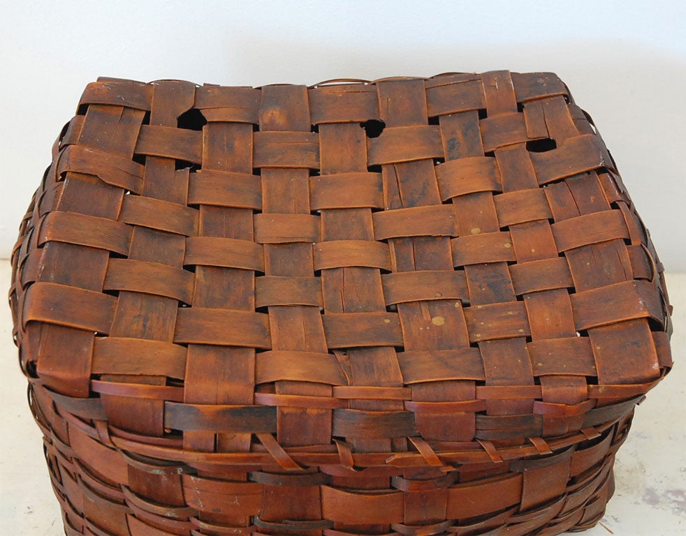 19th Century 19TH C. MAINE INDIAN POTATO STAMP BASKET WITH LID