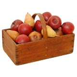 Antique 19TH C. APPLE BASKET FROM PA. W / 20TH C. WOOD FRUIT