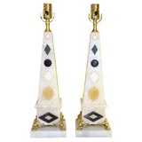 A Pair of Vintage Italian Marble Obelisk Table Lamps