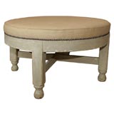 Painted Wood Ottoman with Upholstered Top and Nailhead Detail