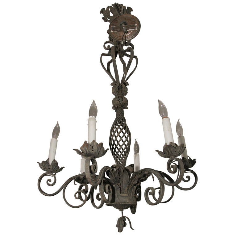 Ornate Wrought Iron Chandelier For Sale