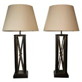 HANDSOME PAIR OF MAHOGANY TABLE LAMPS