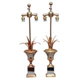 Pair Small Bronze "Frond" Lamps by Maison Boulanger, Belgium