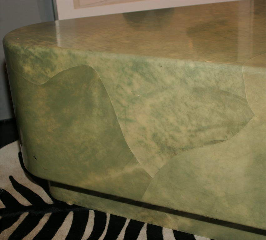 Goat skin cocktail table in jade green - Trapezoid Shape 2