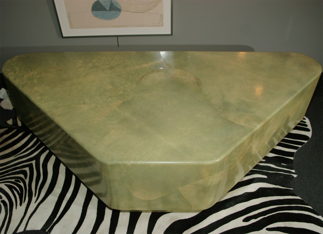 Goat skin cocktail table in jade green - Trapezoid Shape 3