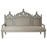 Large Painted "Gothic" Hall Bench - New Upholstery